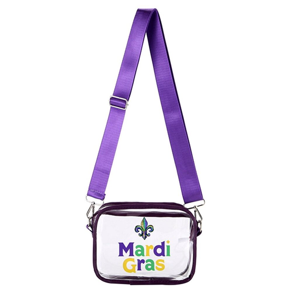 Mardi Gras Transparent Rectangle Crossbody Bag with Fleur de Lis
